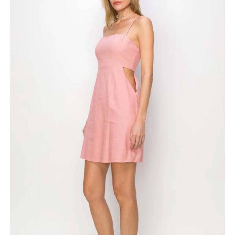 Melloday Linen Blend Side Cutout Mini Dress Rose Pastel Pink Size M Minidress